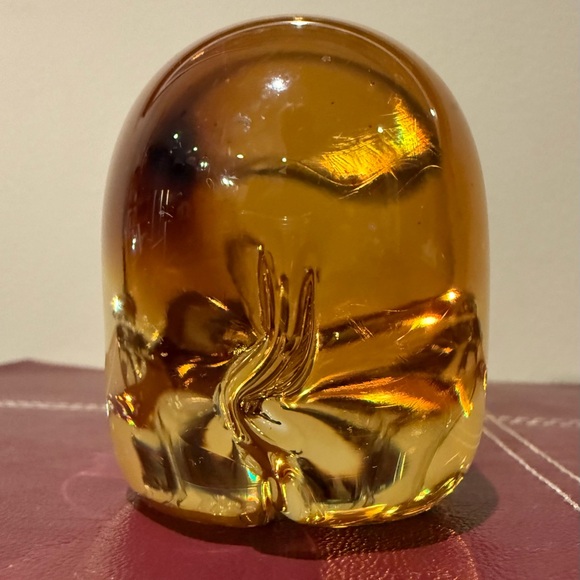 Art Glass Elephant Sculpture / Paperweight Amber & Clear - Picture 5 of 10